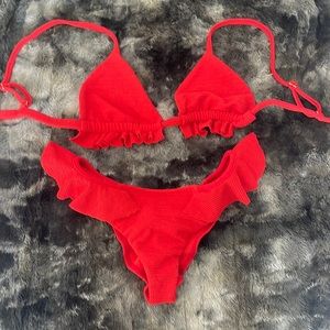 Montce swim red ruffle bikini
